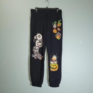Disney Mickey and Friends Womens Halloween Graphic Black Jogger Pants Size S